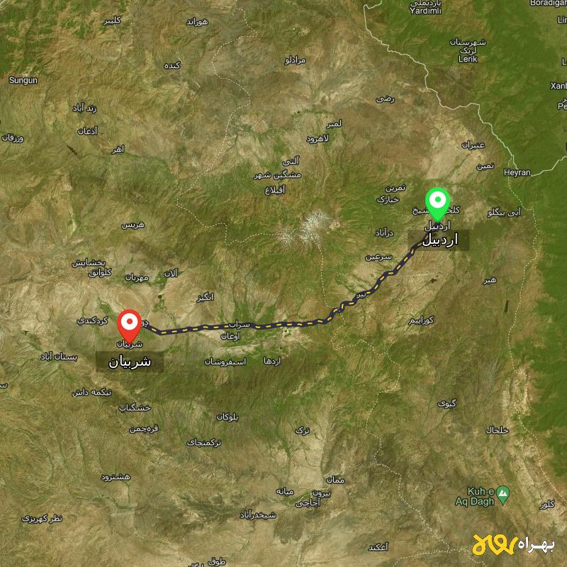 مسافت و فاصله شربیان - آذربایجان شرقی تا اردبیل - مرداد ۱۴۰۳