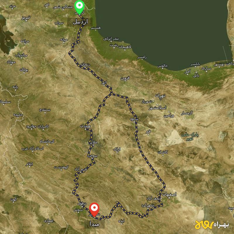 مسافت و فاصله شهر شوشتر تا اردبیل از ۲ مسیر - اردیبهشت ۱۴۰۳