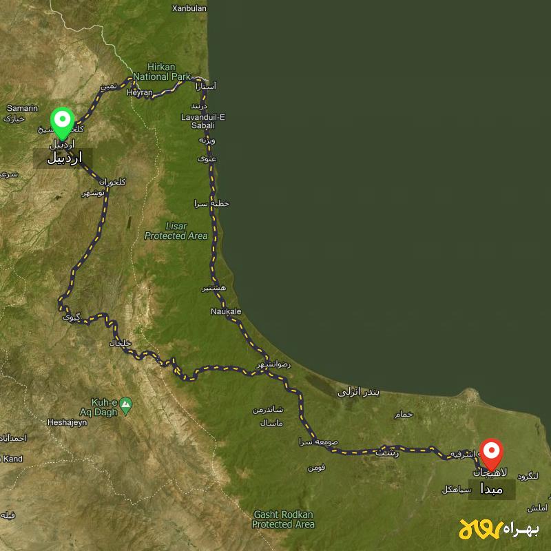 مسافت و فاصله دهستان لاهیجان تا اردبیل از ۲ مسیر - اردیبهشت ۱۴۰۳