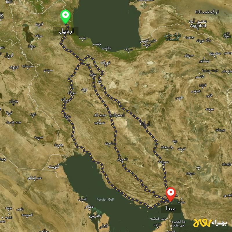 مسافت و فاصله شهر قشم - هرمزگان تا اردبیل از 3 مسیر - مسیریاب بهراه