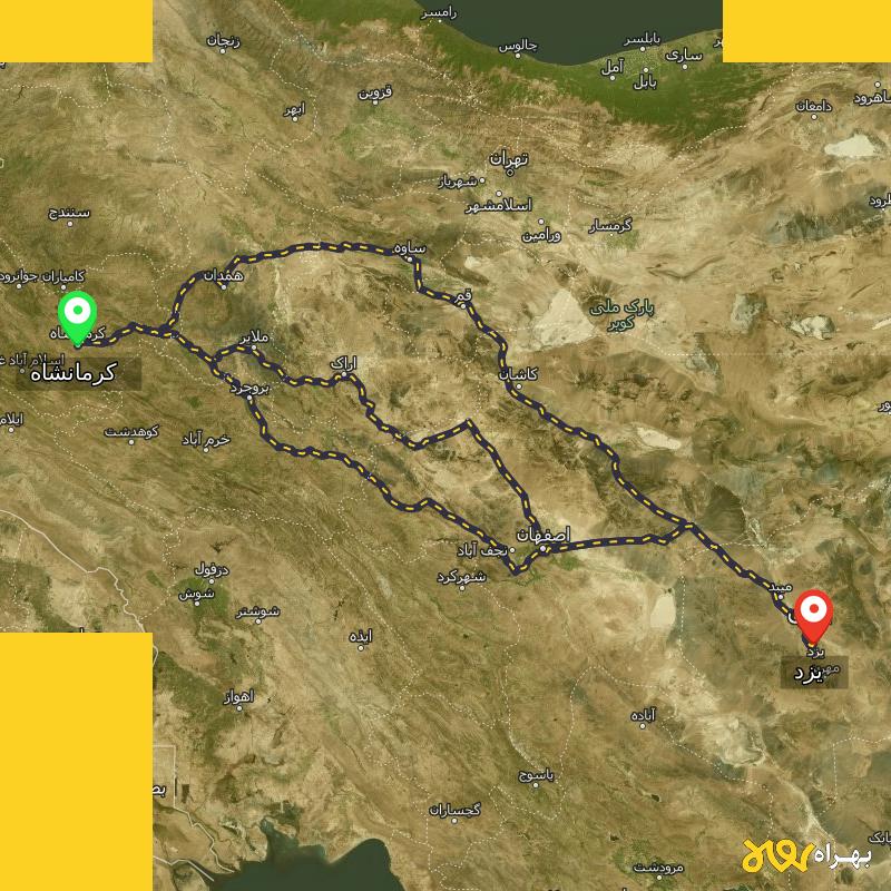 مسافت و فاصله یزد تا کرمانشاه از ۳ مسیر - اردیبهشت ۱۴۰۳