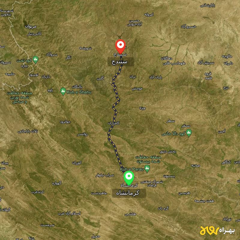 مسافت و فاصله سنندج تا کرمانشاه - مرداد ۱۴۰۳