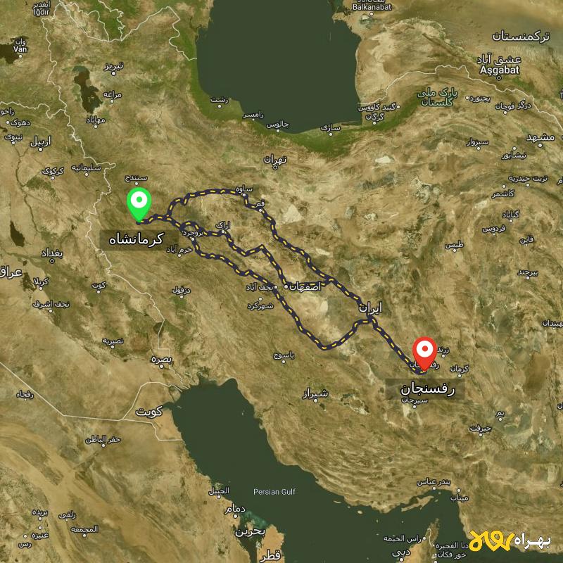 مسافت و فاصله رفسنجان تا کرمانشاه از 3 مسیر - مسیریاب بهراه