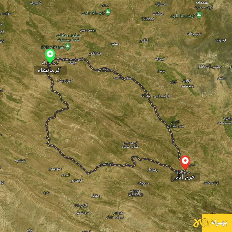 مسافت و فاصله خرم آباد تا کرمانشاه از ۲ مسیر - اردیبهشت ۱۴۰۳