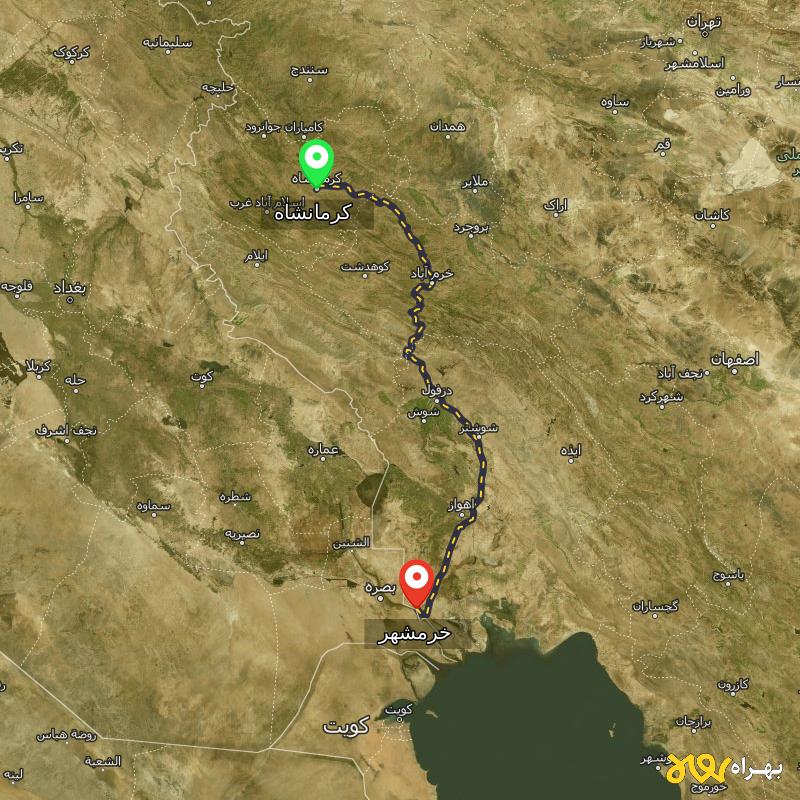 مسافت و فاصله خرمشهر - خوزستان تا کرمانشاه - اردیبهشت ۱۴۰۳