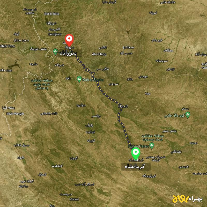 مسافت و فاصله سروآباد - کردستان تا کرمانشاه - مسیریاب بهراه