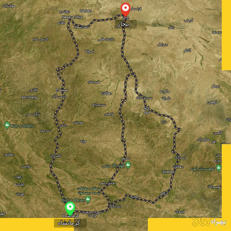 مسافت و فاصله بیجار - کردستان تا کرمانشاه از 3 مسیر - مسیریاب بهراه