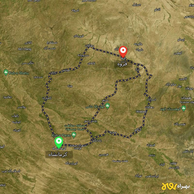 مسافت و فاصله قروه - کردستان تا کرمانشاه از ۳ مسیر - اردیبهشت ۱۴۰۳