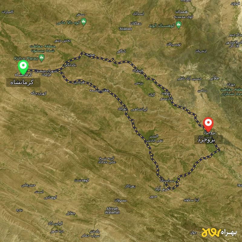 مسافت و فاصله بروجرد تا کرمانشاه از ۲ مسیر - مرداد ۱۴۰۳