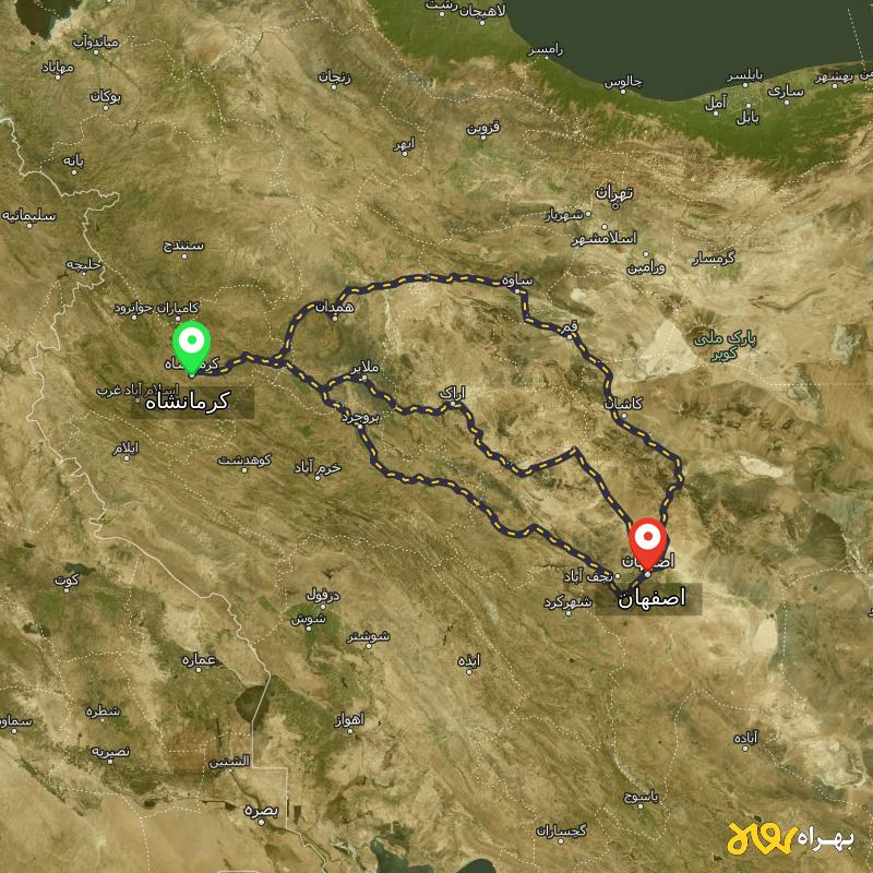 مسافت و فاصله اصفهان تا کرمانشاه از ۳ مسیر - اردیبهشت ۱۴۰۳