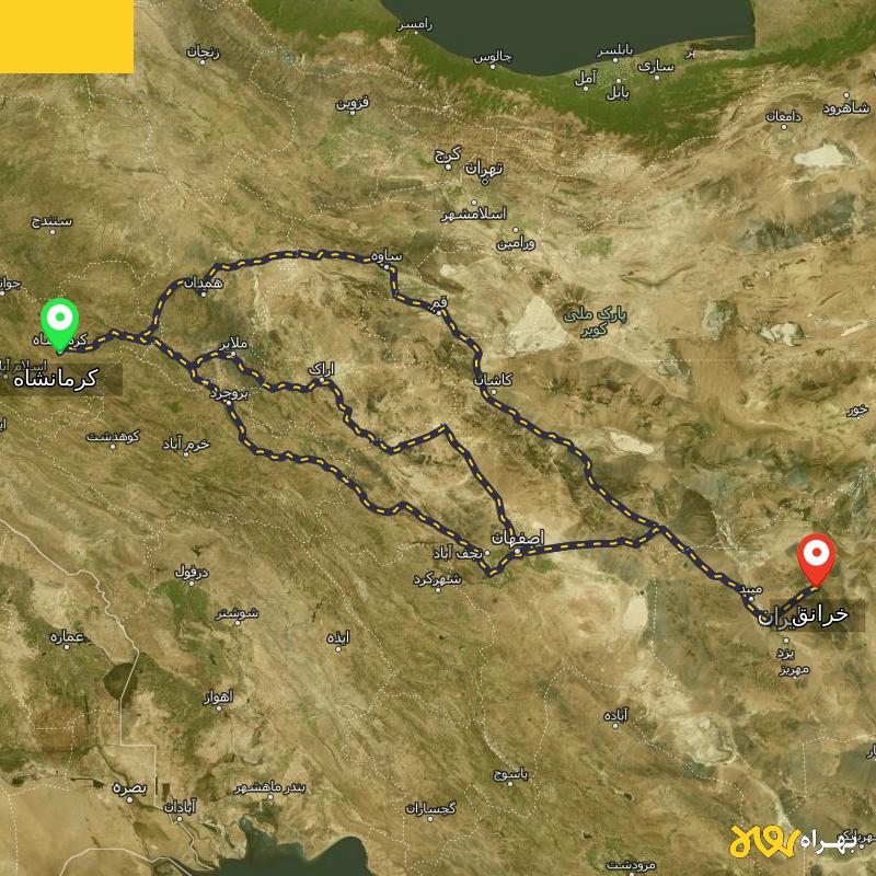 مسافت و فاصله خرانق - یزد تا کرمانشاه از ۳ مسیر - آذر ۱۴۰۳
