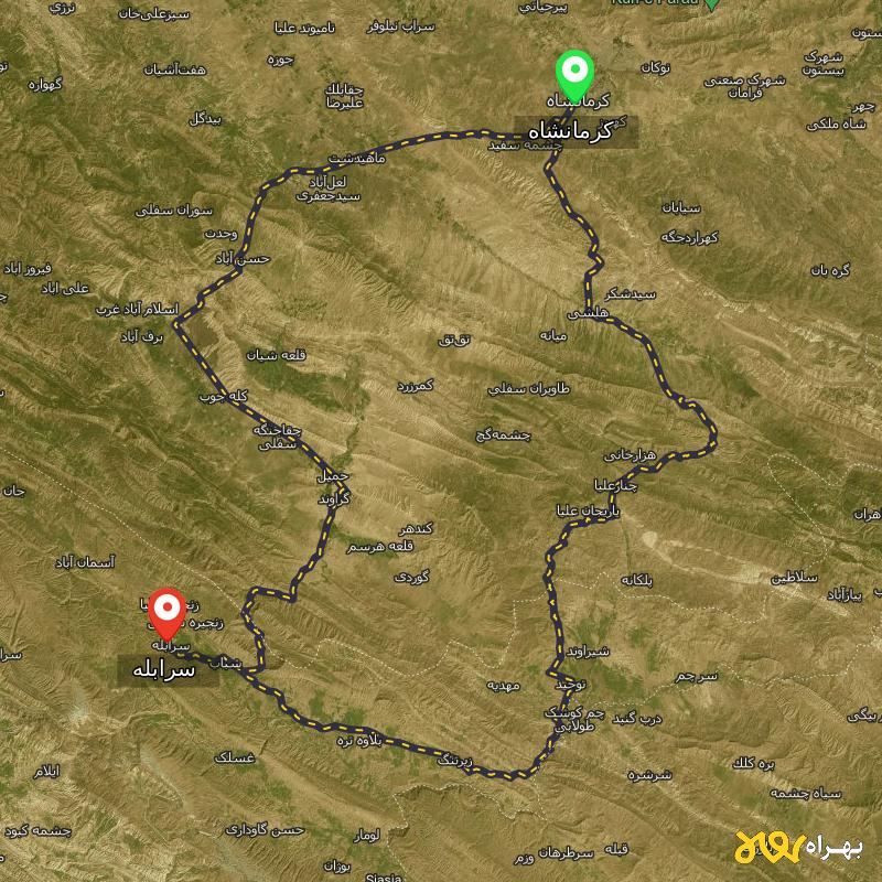 مسافت و فاصله سرابله - ایلام تا کرمانشاه از ۲ مسیر - آذر ۱۴۰۳