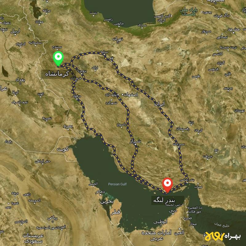 مسافت و فاصله بندر لنگه - هرمزگان تا کرمانشاه از ۳ مسیر - اردیبهشت ۱۴۰۳
