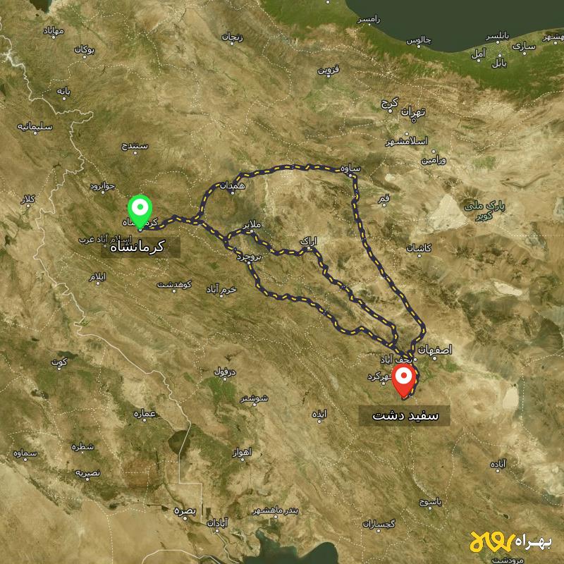 مسافت و فاصله سفید دشت - چهارمحال و بختیاری تا کرمانشاه از ۳ مسیر - آذر ۱۴۰۳