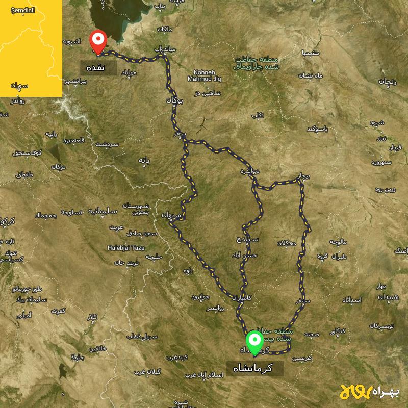مسافت و فاصله نقده - آذربایجان غربی تا کرمانشاه از ۳ مسیر - اردیبهشت ۱۴۰۳