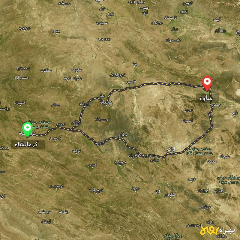 مسافت و فاصله ساوه تا کرمانشاه از ۲ مسیر - مرداد ۱۴۰۳