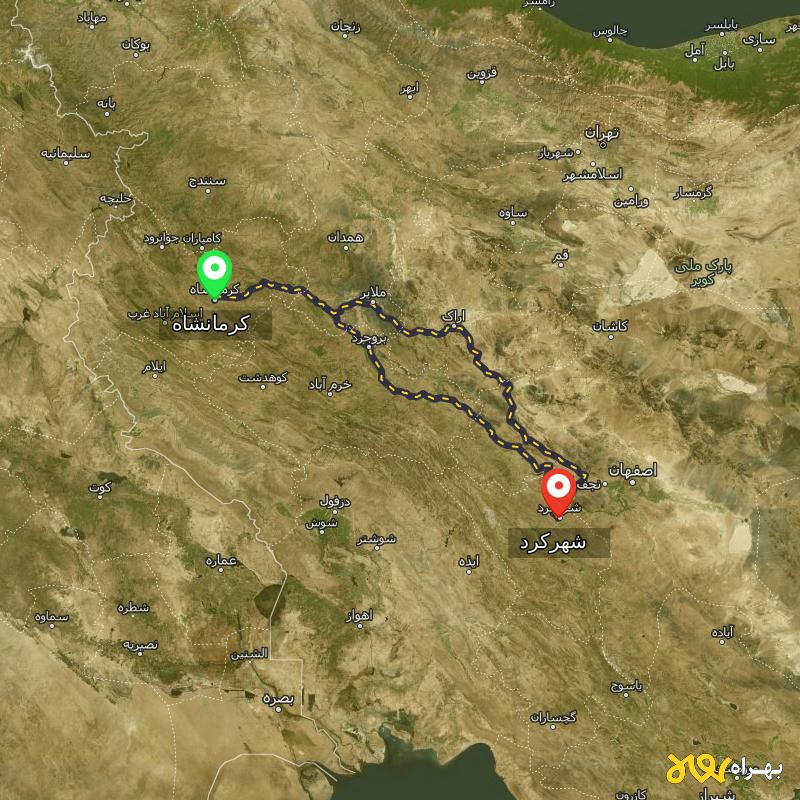 مسافت و فاصله شهرکرد تا کرمانشاه از 2 مسیر - مسیریاب بهراه