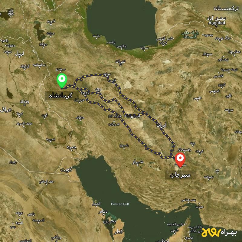 مسافت و فاصله سیرجان تا کرمانشاه از ۳ مسیر - آذر ۱۴۰۳