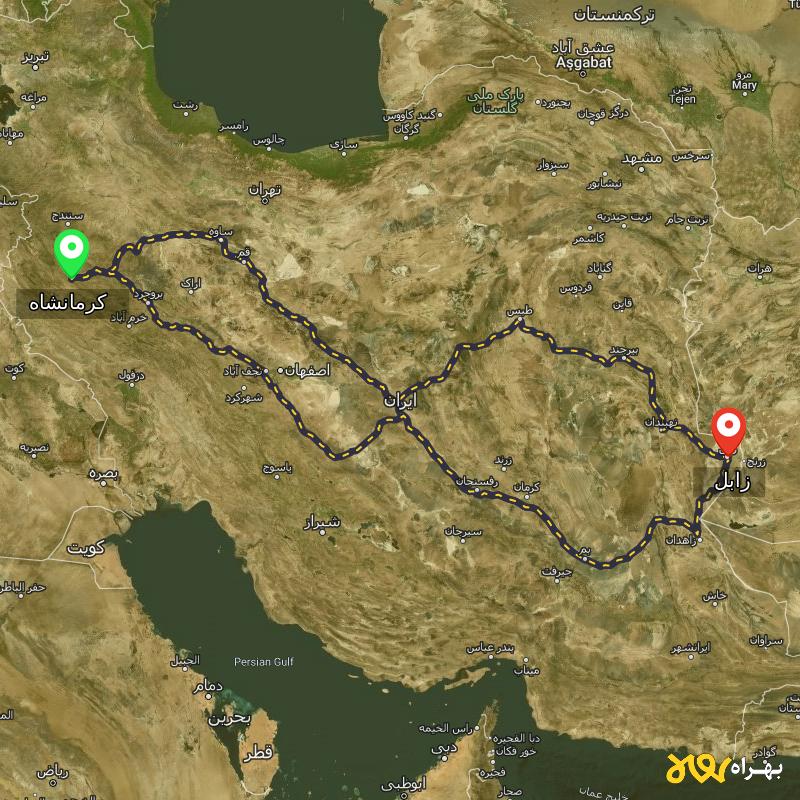 مسافت و فاصله زابل تا کرمانشاه از ۳ مسیر - اردیبهشت ۱۴۰۳