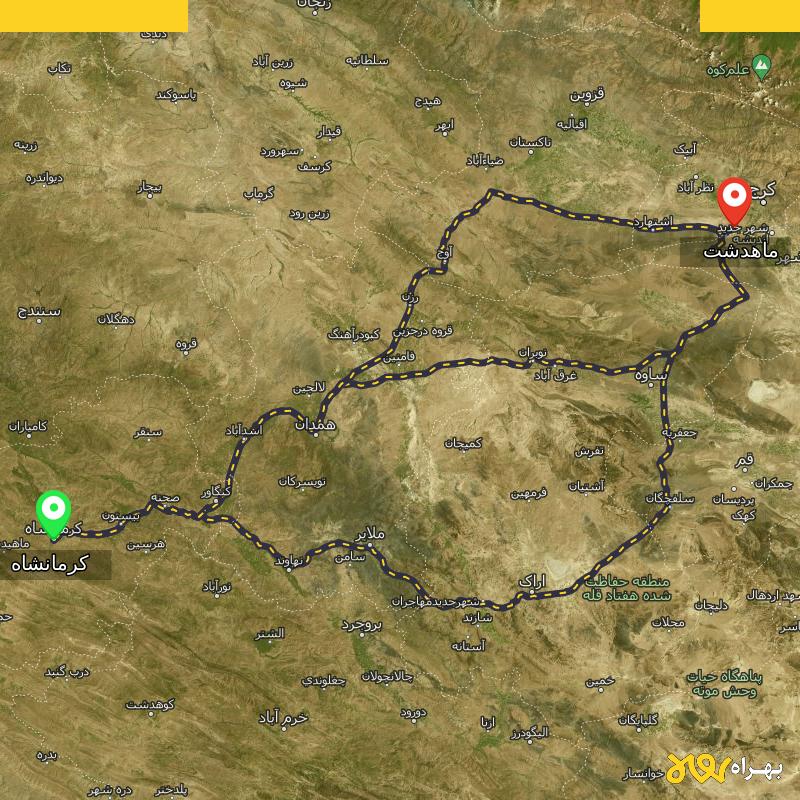مسافت و فاصله ماهدشت - البرز تا کرمانشاه از ۳ مسیر - مرداد ۱۴۰۳