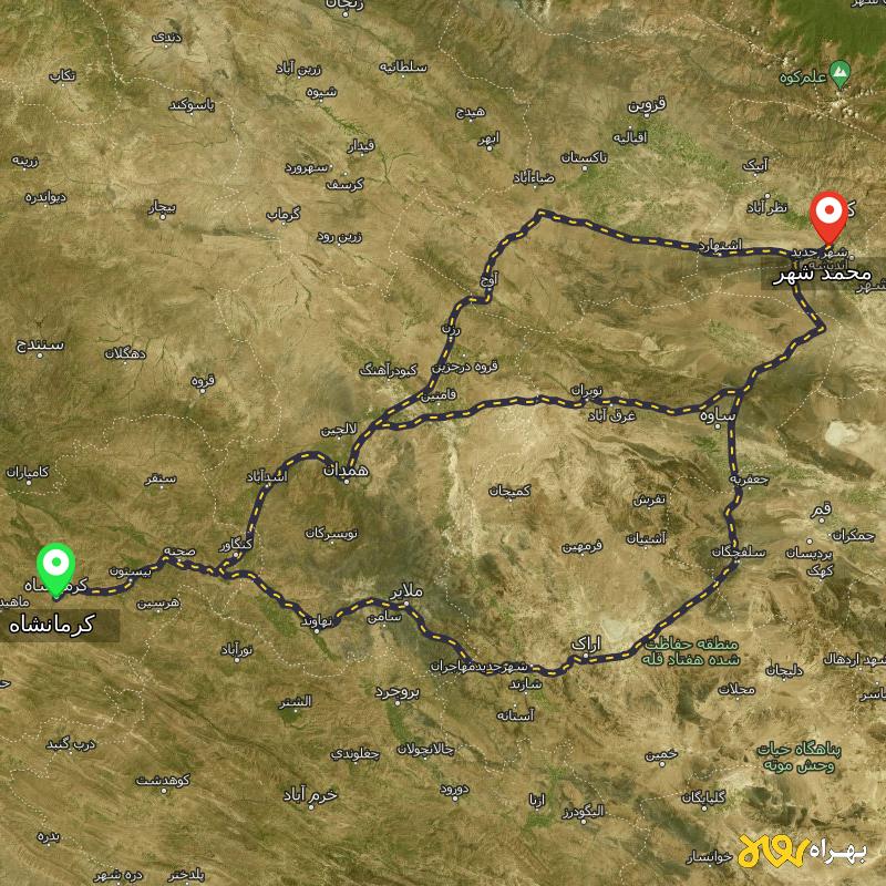مسافت و فاصله محمد شهر - البرز تا کرمانشاه از ۳ مسیر - دی ۱۴۰۳