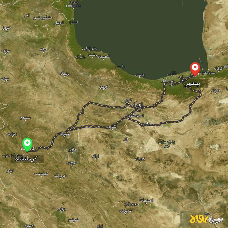 مسافت و فاصله بهشهر - مازندران تا کرمانشاه از ۳ مسیر - آذر ۱۴۰۳