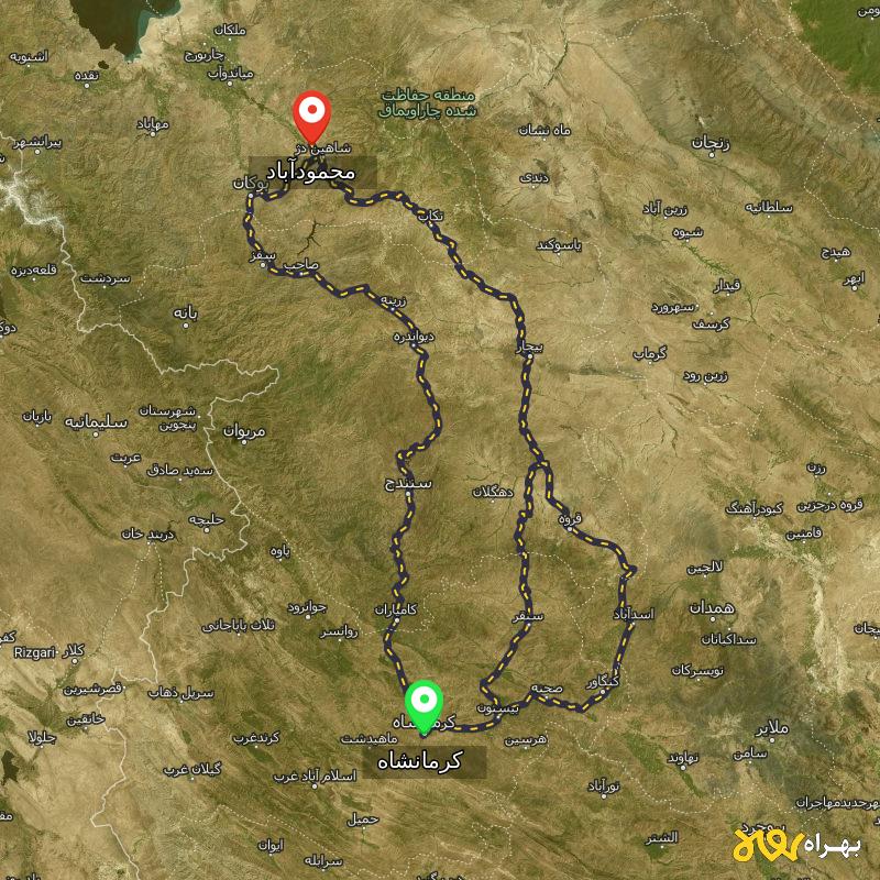 مسافت و فاصله محمودآباد - آذربایجان غربی تا کرمانشاه از ۳ مسیر - مرداد ۱۴۰۳