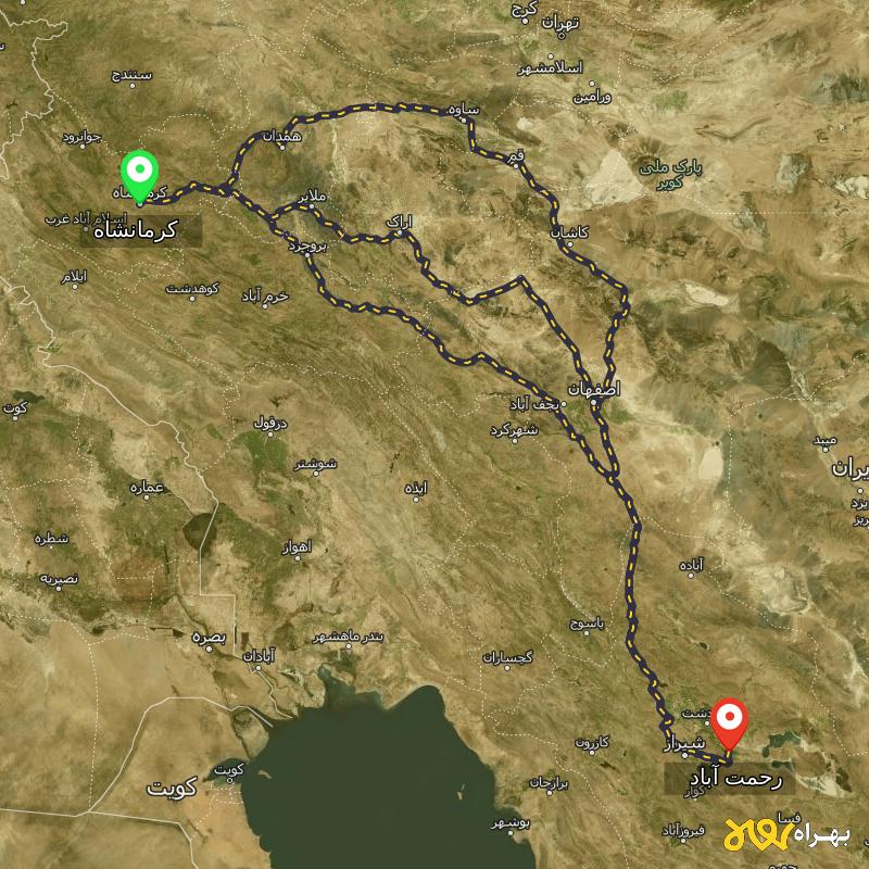 مسافت و فاصله رحمت آباد - فارس تا کرمانشاه از ۳ مسیر - مهر ۱۴۰۳