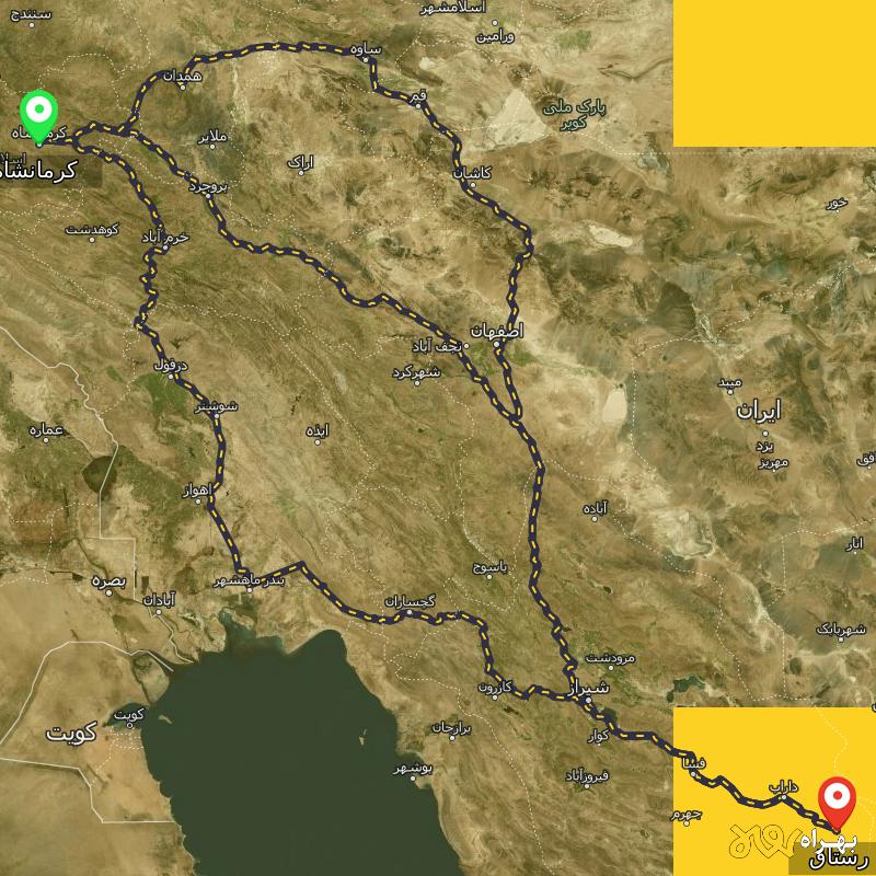 مسافت و فاصله رستاق - فارس تا کرمانشاه از ۳ مسیر - مرداد ۱۴۰۳