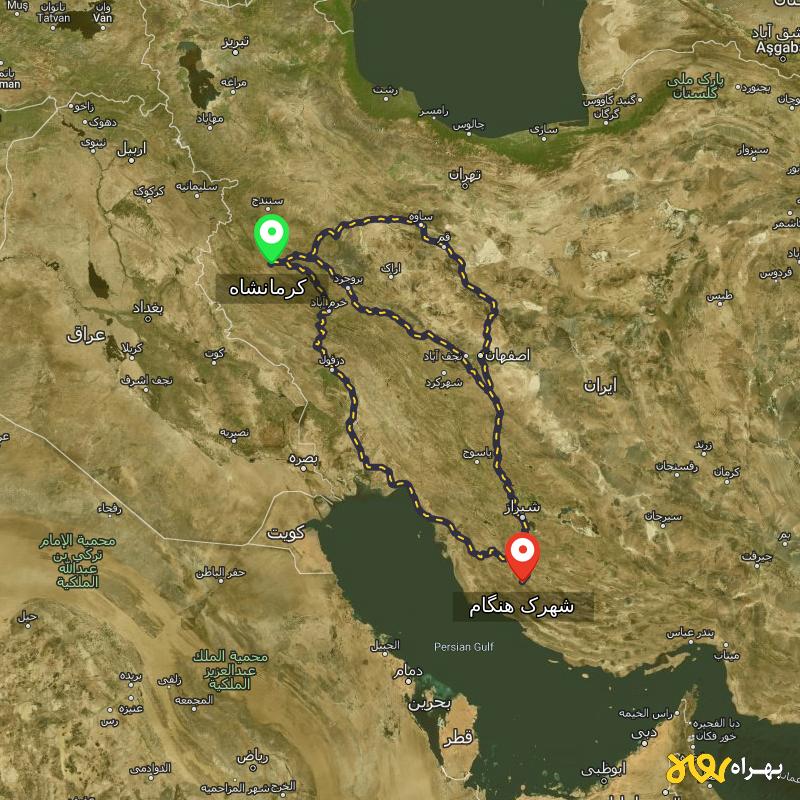 مسافت و فاصله شهرک هنگام - فارس تا کرمانشاه از ۳ مسیر - مرداد ۱۴۰۳