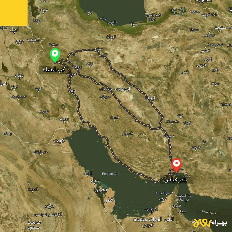 مسافت و فاصله بندرعباس تا کرمانشاه از ۳ مسیر - اردیبهشت ۱۴۰۳