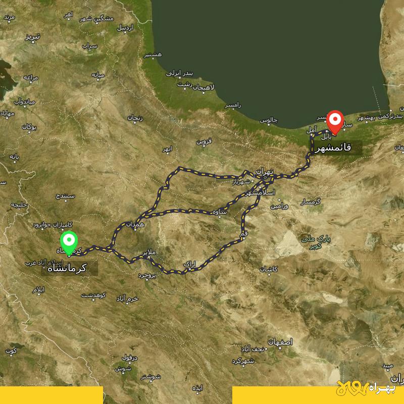 مسافت و فاصله قائمشهر تا کرمانشاه از ۳ مسیر - دی ۱۴۰۳