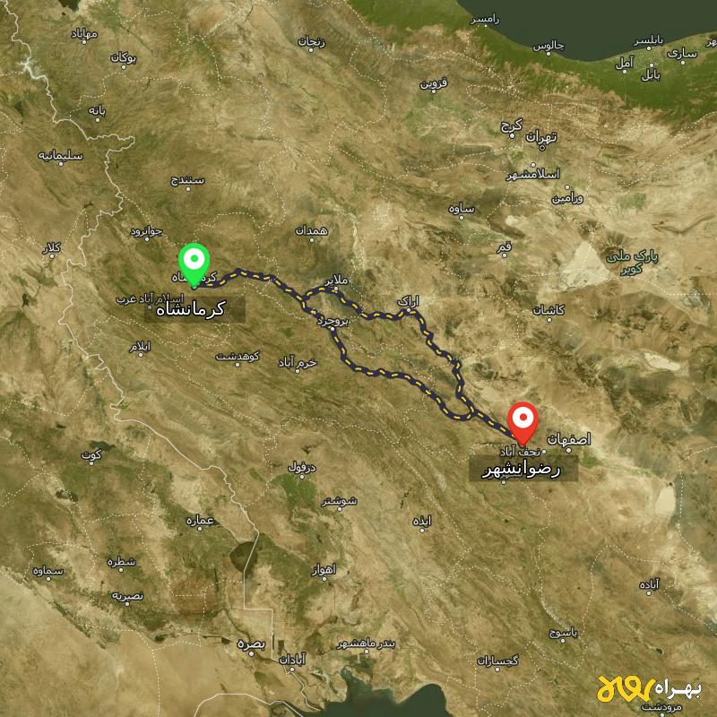 مسافت و فاصله رضوانشهر - اصفهان تا کرمانشاه از ۲ مسیر - مهر ۱۴۰۳