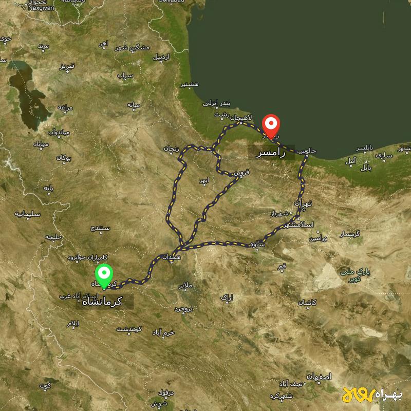 مسافت و فاصله رامسر - مازندران تا کرمانشاه از ۳ مسیر - مرداد ۱۴۰۳