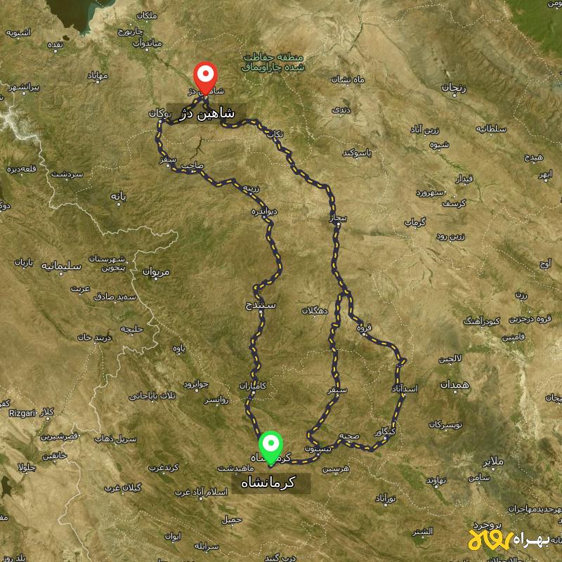 مسافت و فاصله شاهین دژ - آذربایجان غربی تا کرمانشاه از ۳ مسیر - دی ۱۴۰۳