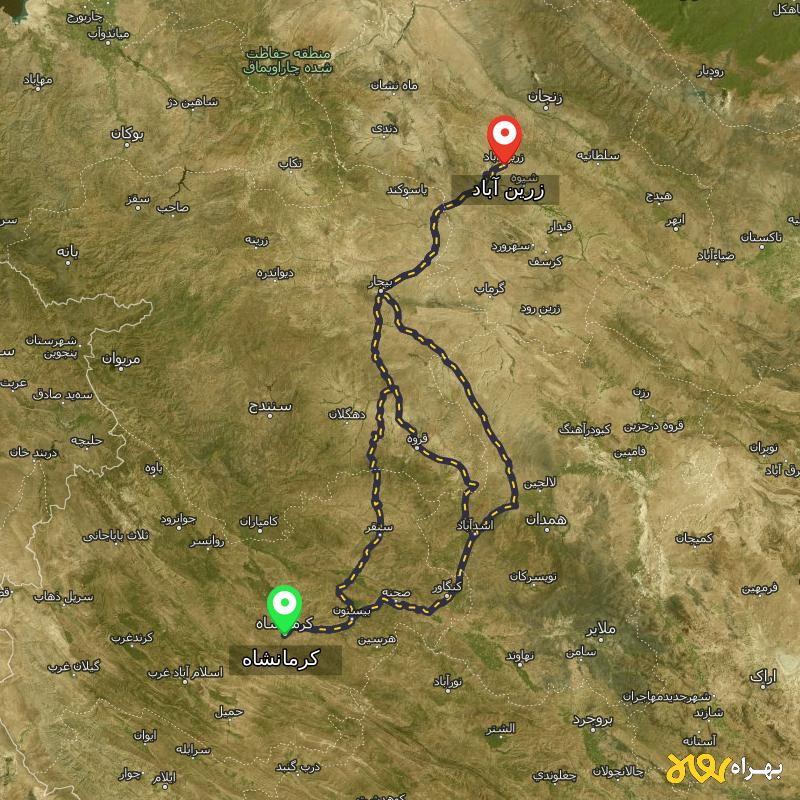 مسافت و فاصله زرین آباد - زنجان تا کرمانشاه از ۳ مسیر - آذر ۱۴۰۳