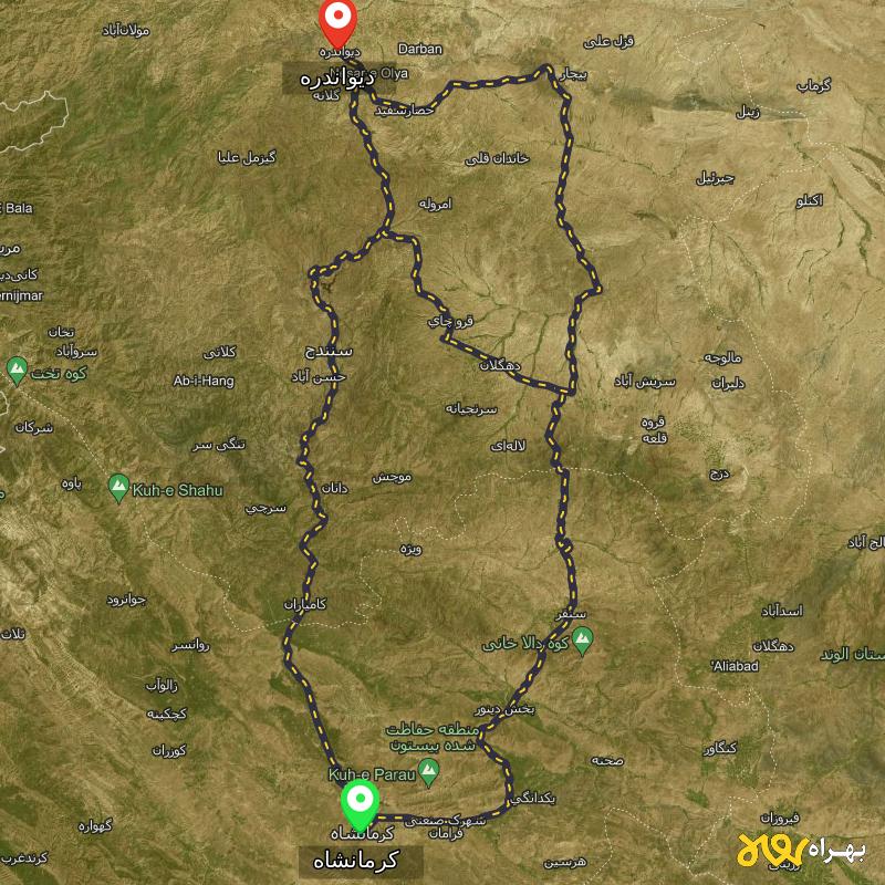 مسافت و فاصله دیواندره - کردستان تا کرمانشاه از 3 مسیر - مسیریاب بهراه