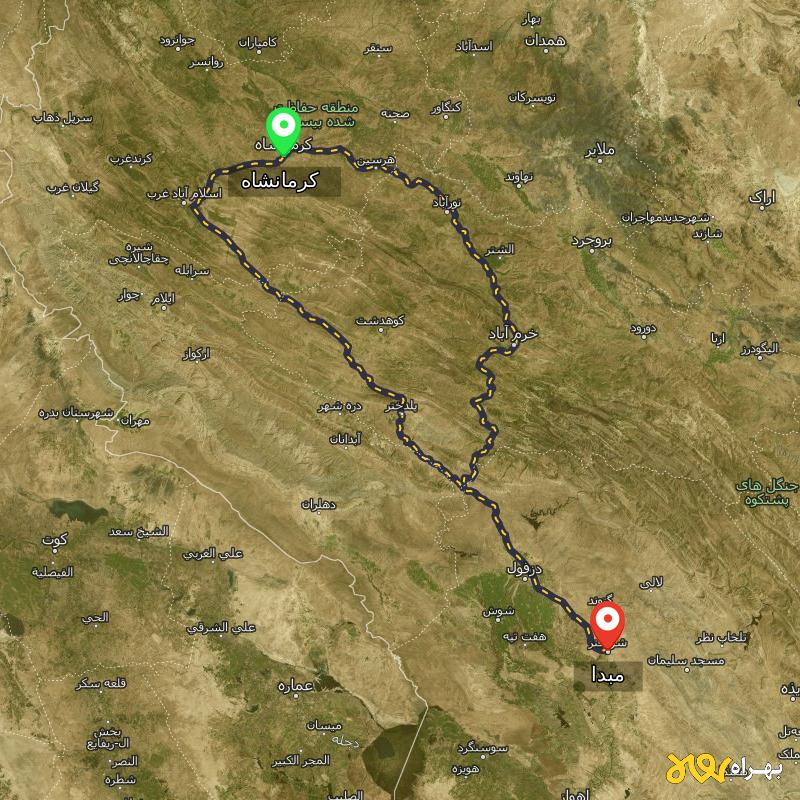 مسافت و فاصله شهر شوشتر تا کرمانشاه از ۲ مسیر - اردیبهشت ۱۴۰۳