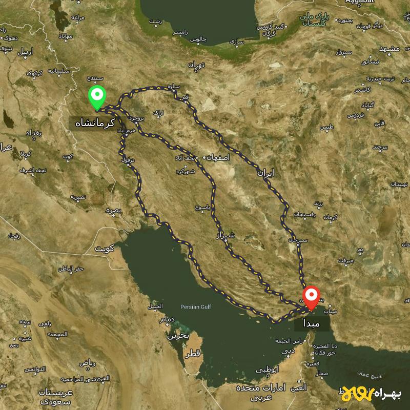 مسافت و فاصله شهر قشم - هرمزگان تا کرمانشاه از ۳ مسیر - اردیبهشت ۱۴۰۳