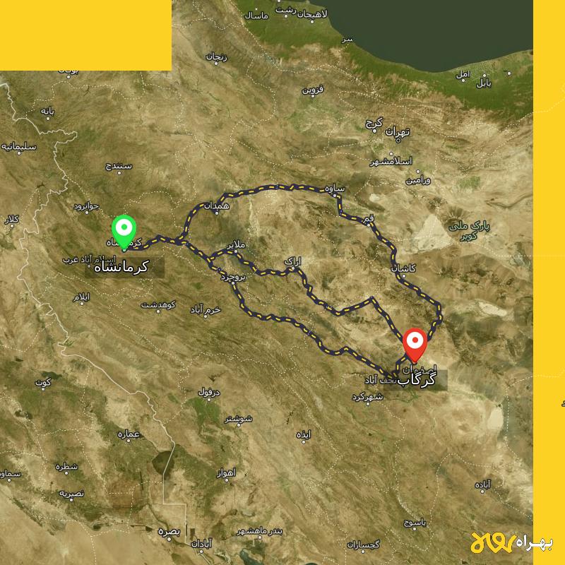 مسافت و فاصله گرگاب - شاهین شهر تا کرمانشاه از ۳ مسیر - مرداد ۱۴۰۳