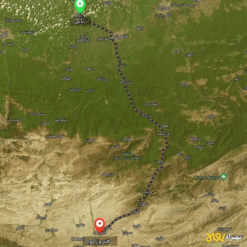 مسافت و فاصله فیروزکوه - تهران تا بابل - آبان ۱۴۰۳