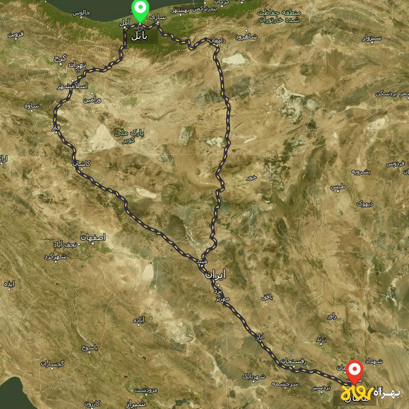 مسافت و فاصله ماهان - کرمان تا بابل از ۲ مسیر - آذر ۱۴۰۳