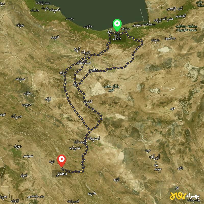 مسافت و فاصله دهدز - خوزستان تا بابل از ۳ مسیر - مرداد ۱۴۰۳