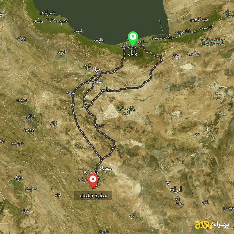 مسافت و فاصله سفید دشت - چهارمحال و بختیاری تا بابل از ۳ مسیر - دی ۱۴۰۳