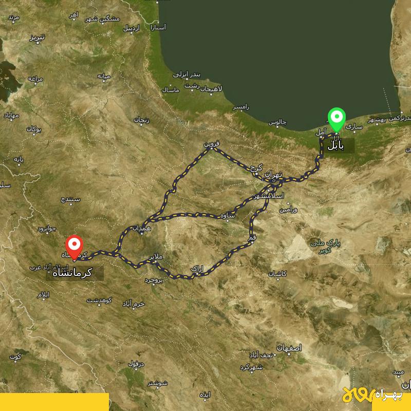 مسافت و فاصله کرمانشاه تا بابل از ۳ مسیر - شهریور ۱۴۰۳