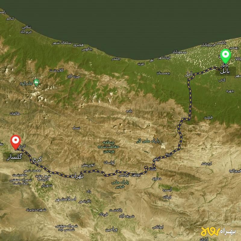 مسافت و فاصله گلسار - البرز تا بابل - آذر ۱۴۰۳