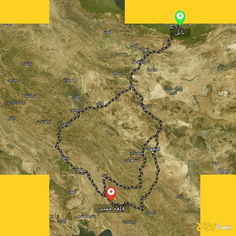 مسافت و فاصله قلعه ممبی - کهگیلویه و بویر احمد تا بابل از ۳ مسیر - شهریور ۱۴۰۳