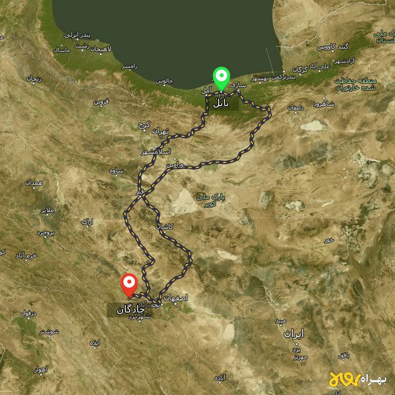 مسافت و فاصله چادگان - اصفهان تا بابل از ۳ مسیر - بهمن ۱۴۰۳