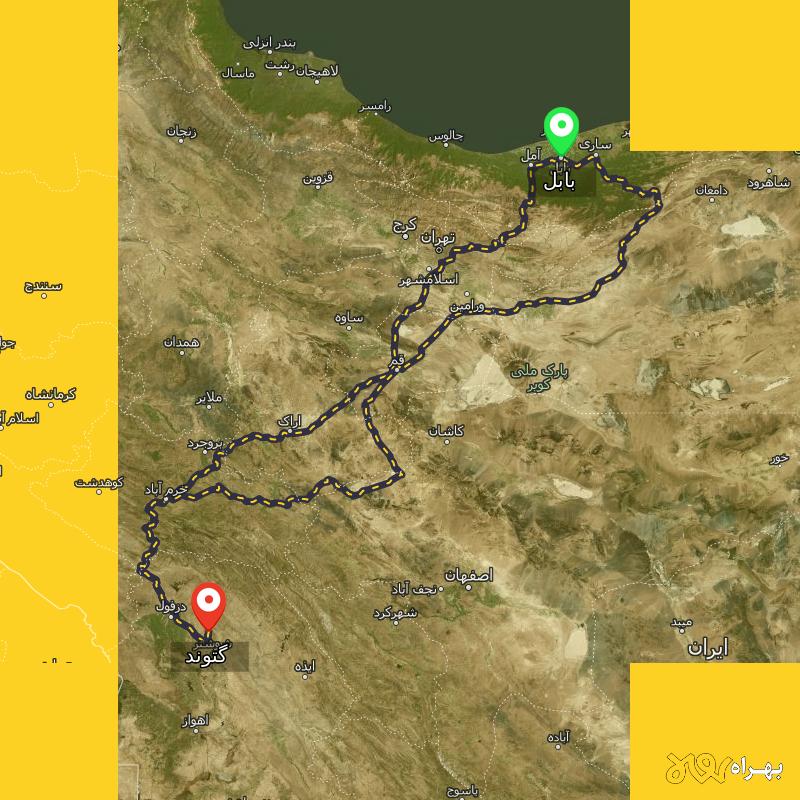 مسافت و فاصله گتوند - خوزستان تا بابل از ۳ مسیر - شهریور ۱۴۰۳