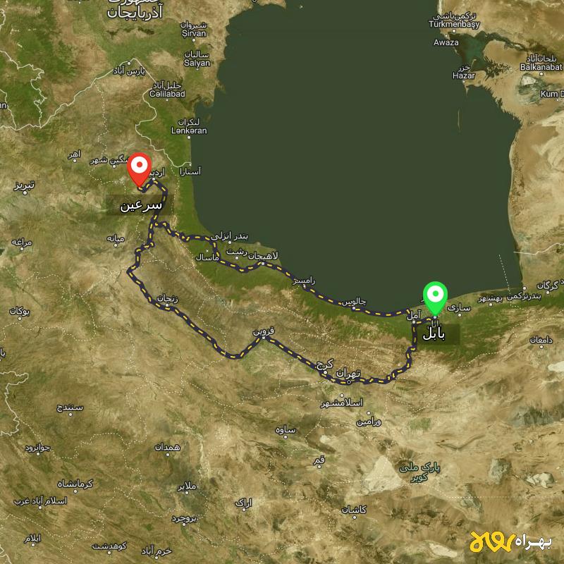 مسافت و فاصله سرعین - اردبیل تا بابل از ۲ مسیر - مرداد ۱۴۰۳